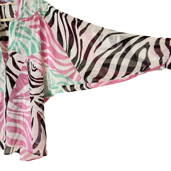 NEW Zara Semi Sheer Pink Zebra Pattern Blouse Top- Size M Oversized - Picture 11 of 16